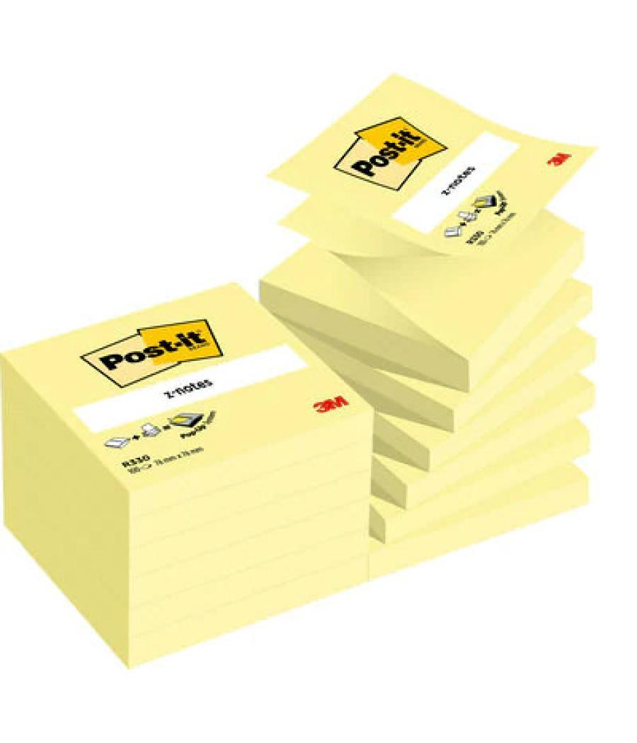 Pack 12 blocs 100 hojas z-notes adhesivas 76x76mm canary yellow caja cartón r-330-cy post-it 7100290167