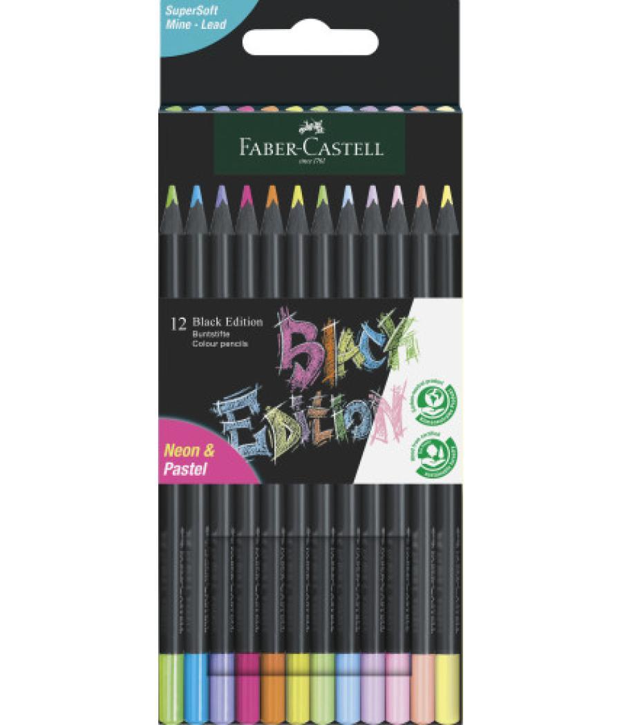 Estuche carton 12 lápices de color neon black edition faber castell 116410