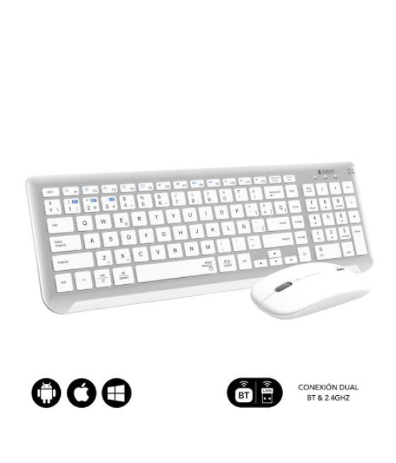 Subblim teclado con ratón bluetooth + 2.4g combo dual prestige extendido plata/blanco
