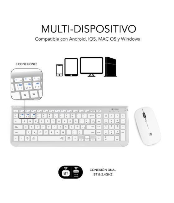 Subblim teclado con ratón bluetooth + 2.4g combo dual prestige extendido plata/blanco