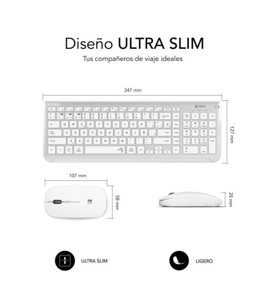 Subblim teclado con ratón bluetooth + 2.4g combo dual prestige extendido plata/blanco