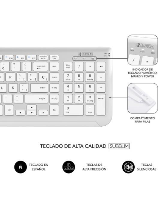 Subblim teclado con ratón bluetooth + 2.4g combo dual prestige extendido plata/blanco