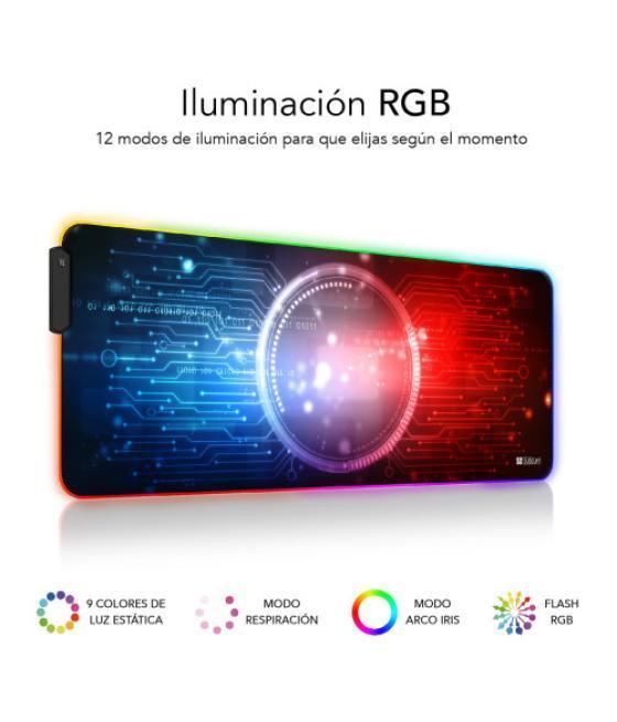 Subblim alfombrilla/tapete ratón con luz led rgb 9 colores extra grande chip