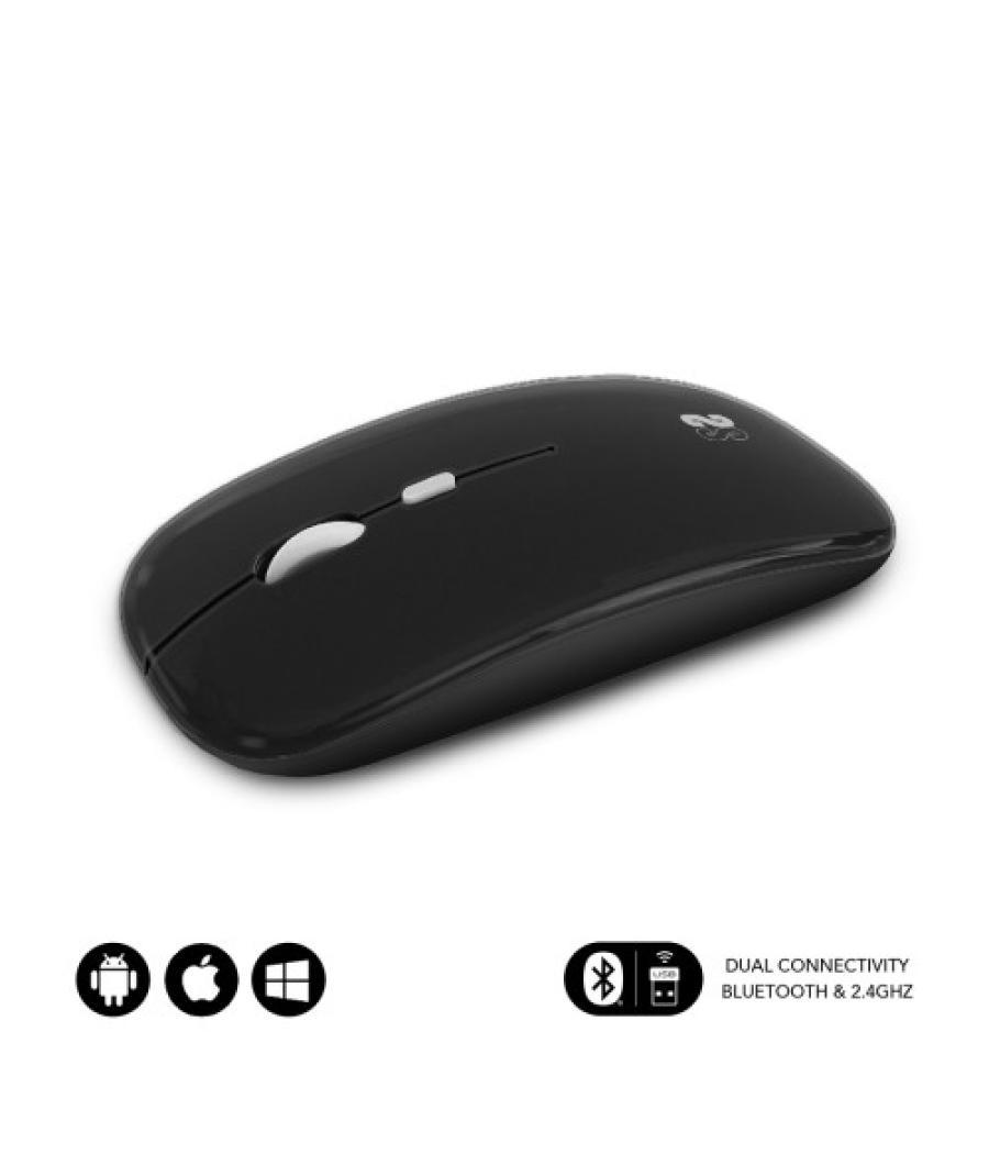 Subblim ratón óptico inalámbrico 2.4g y bluetooth dual flat mouse recargable negro