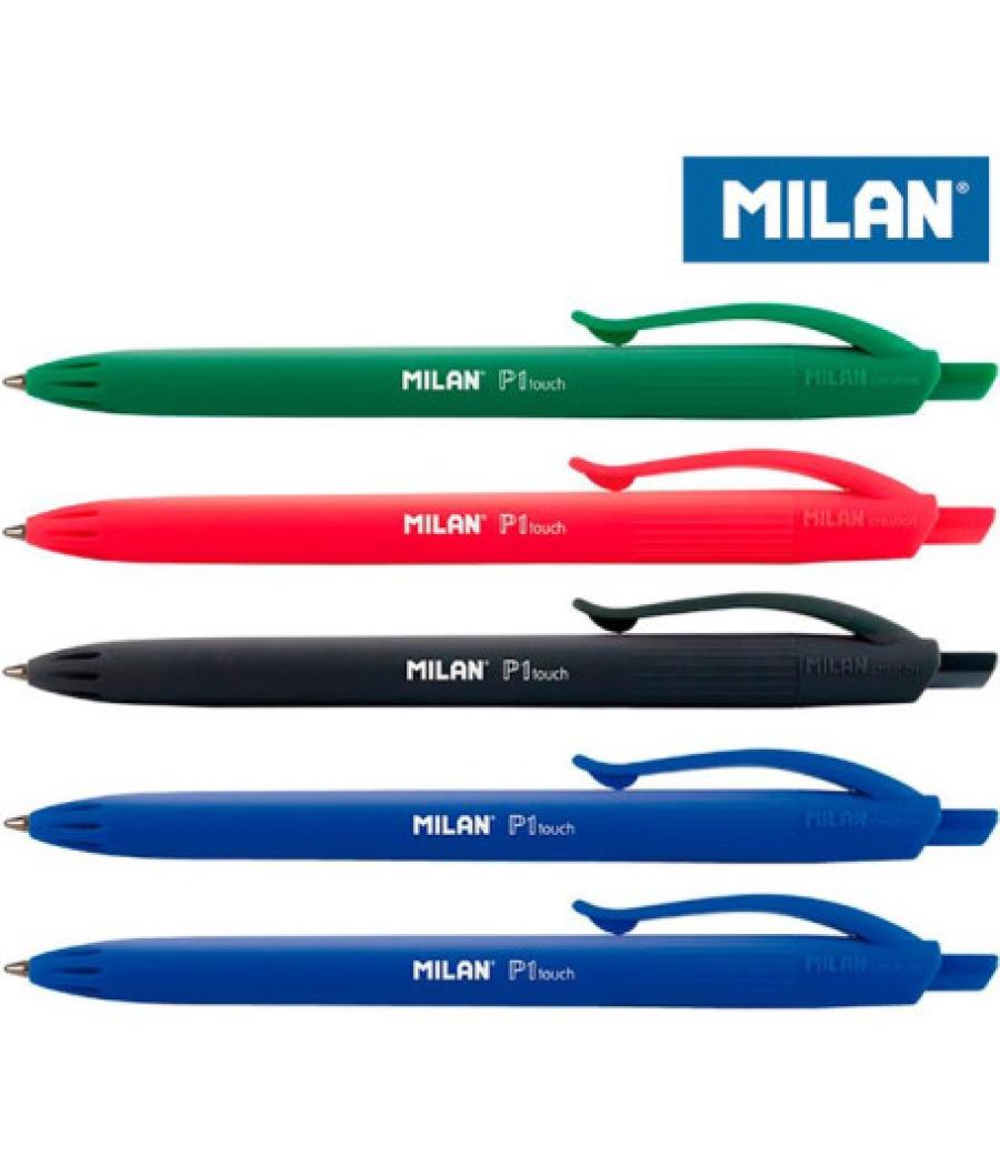Blíster 5 bolígrafos p1 touch (2 azul, negro, rojo y verde) milan bwm10321