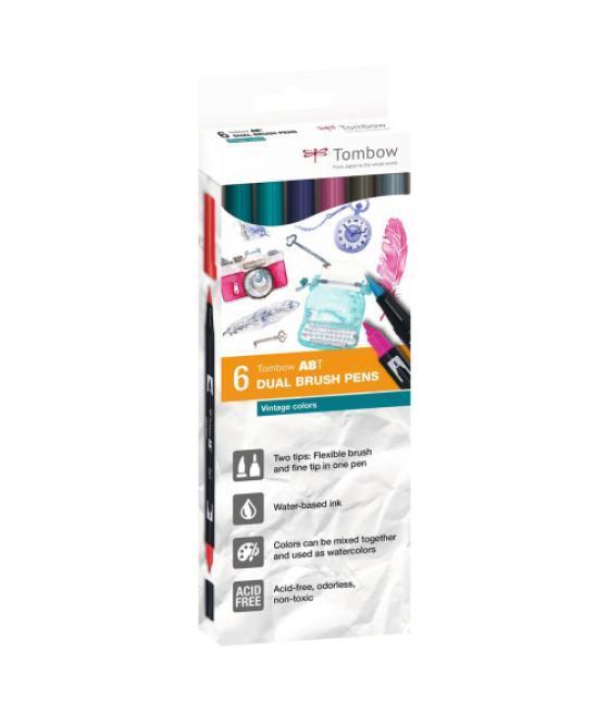 Estuche 6 rotuladores doble punta pincel. colores vintage dual brush (caja cartón) tombow abt-6c-5