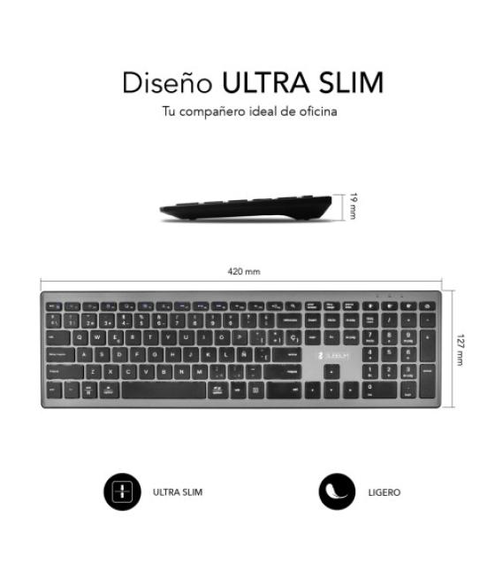 Subblim teclado completo delgado inalámbrico bluetooth pure extended grey