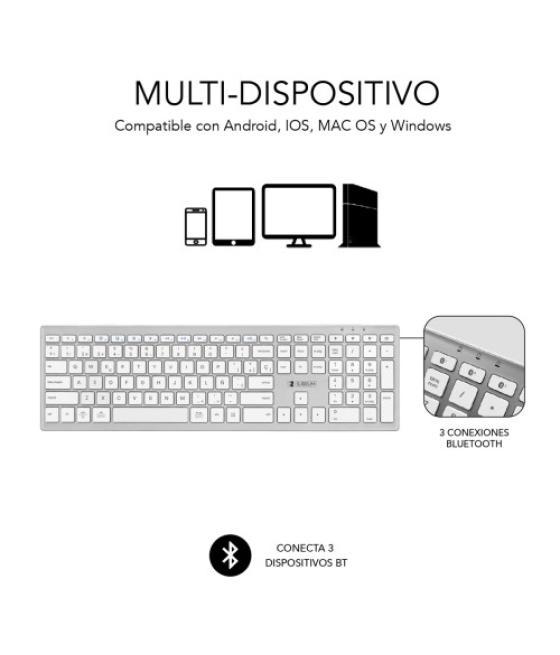 Subblim teclado completo delgado inalámbrico bluetooth pure extended silver