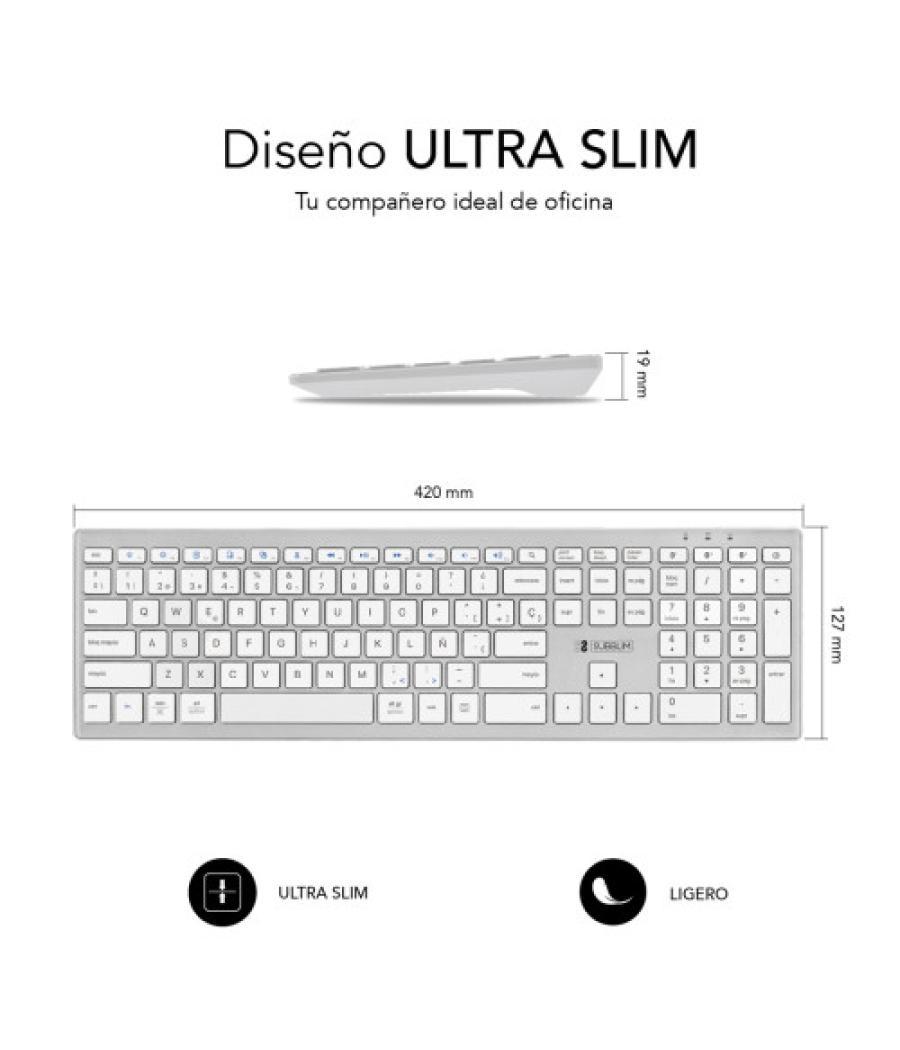 Subblim teclado completo delgado inalámbrico bluetooth pure extended silver