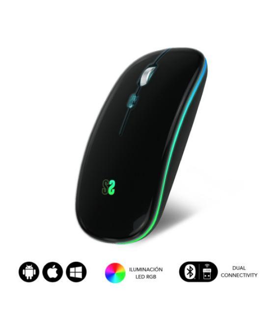 Ratón óptico inalámbrico 2.4g y bt rgb led dual flat mouse black