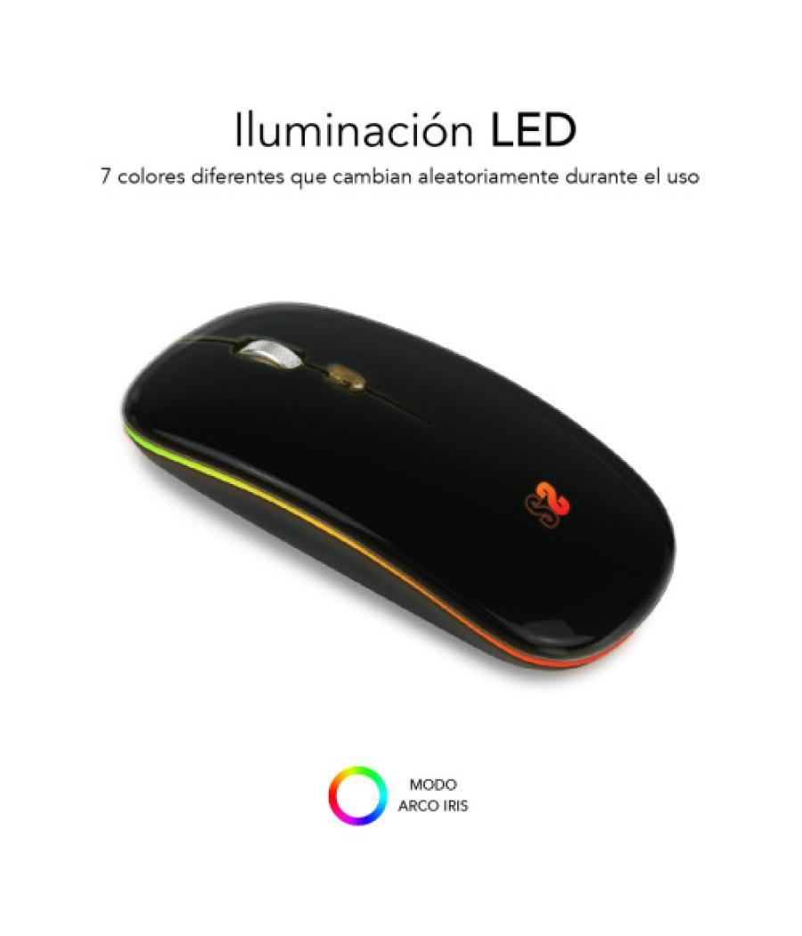 Ratón óptico inalámbrico 2.4g y bt rgb led dual flat mouse black