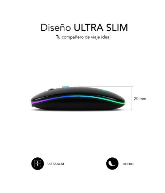 Ratón óptico inalámbrico 2.4g y bt rgb led dual flat mouse black