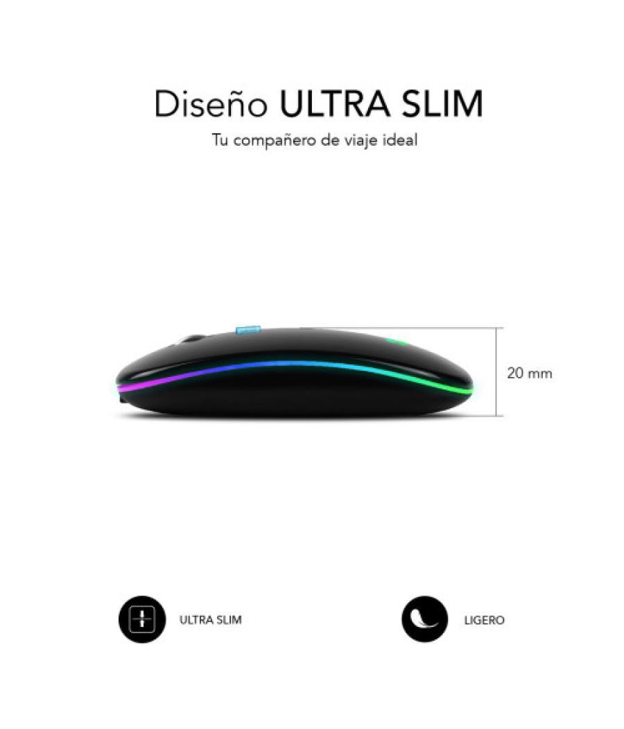 Ratón óptico inalámbrico 2.4g y bt rgb led dual flat mouse black