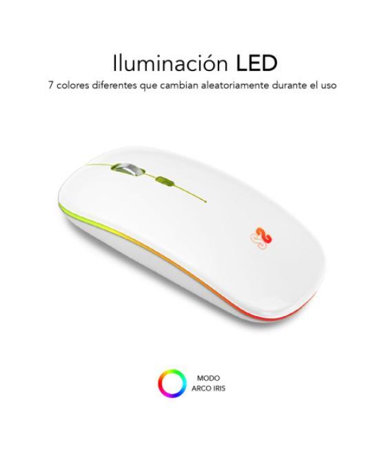 Ratón óptico inalámbrico 2.4g y bt rgb led dual flat mouse white