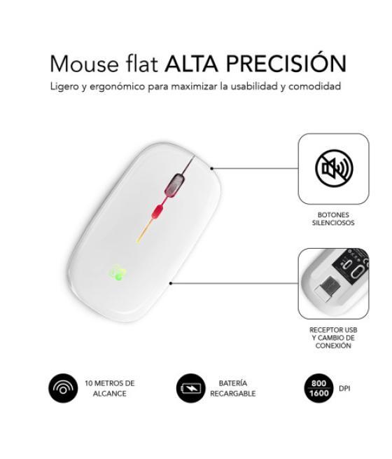 Ratón óptico inalámbrico 2.4g y bt rgb led dual flat mouse white