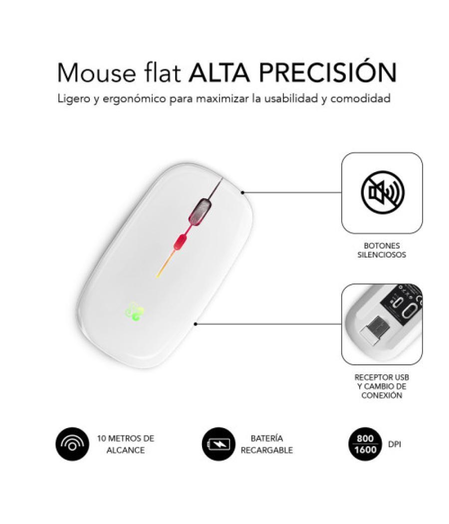 Ratón óptico inalámbrico 2.4g y bt rgb led dual flat mouse white