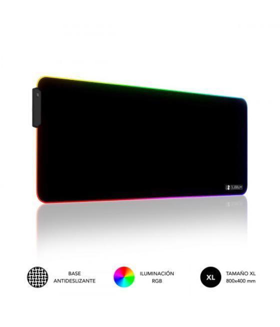Subblim alfombrilla/tapete ratón luz led rgb 9 colores extra grande
