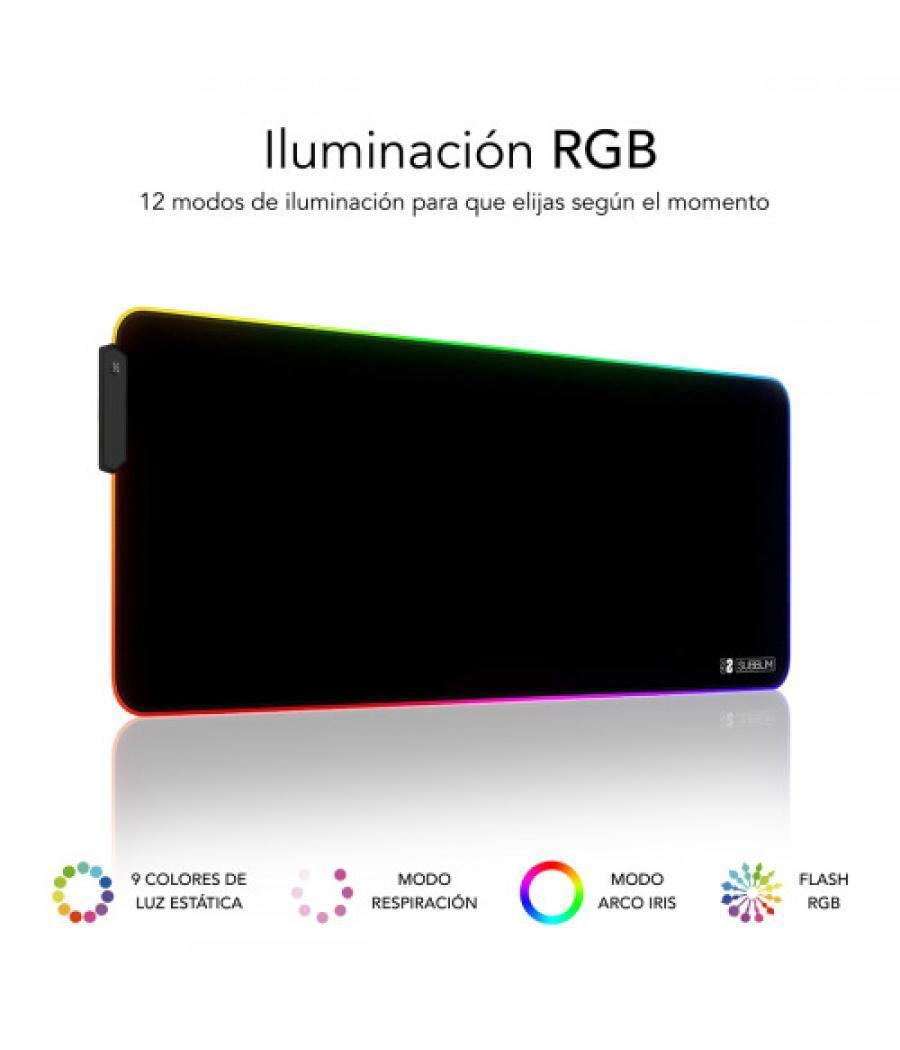 Subblim alfombrilla/tapete ratón luz led rgb 9 colores extra grande