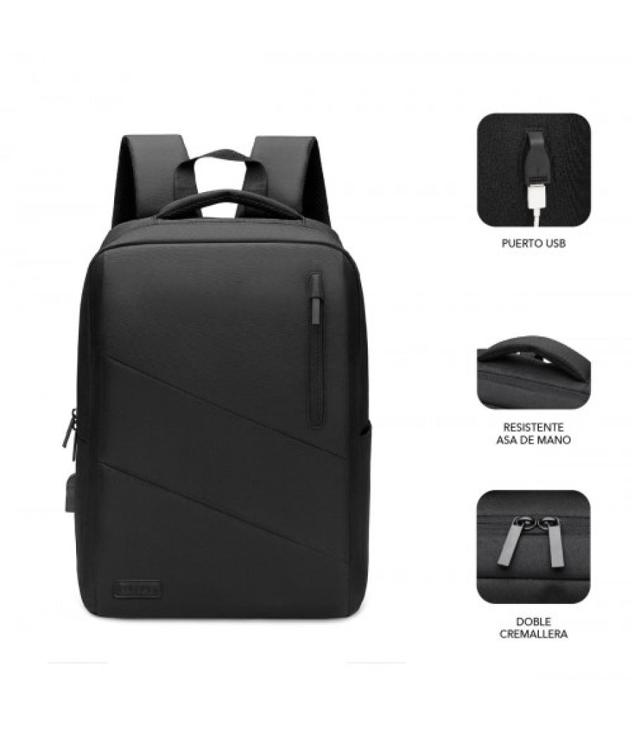 Subblim city backpack mochila para portátil 15.6", poliéster oxford, negra
