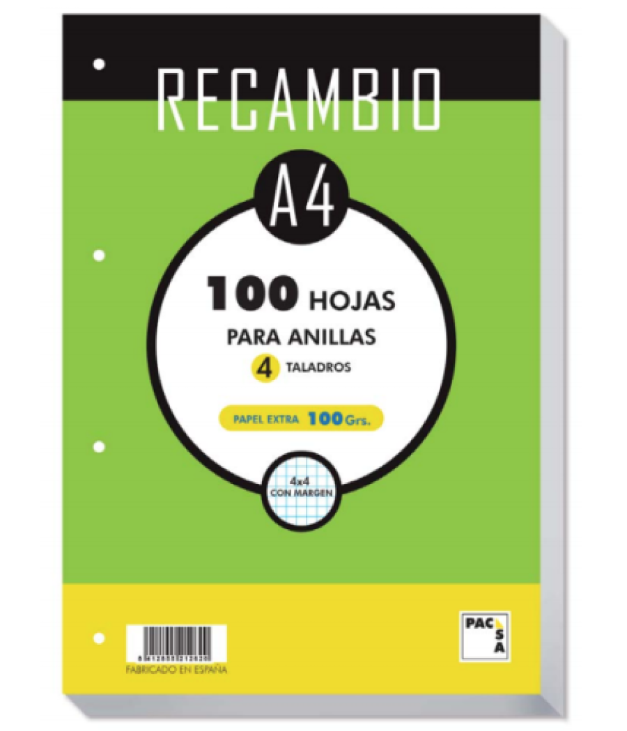 Pacsa recambio a4 100 hojas