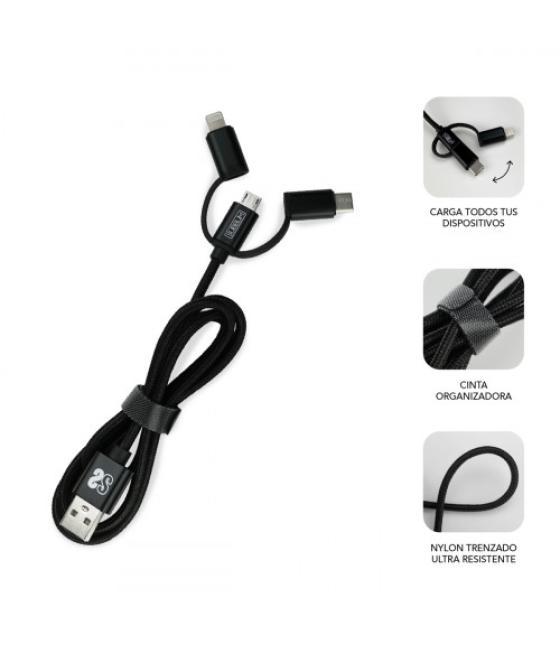 Subblim cargador coche 2xusb dual car charger alum 2.4a + cable 3 in 1 black