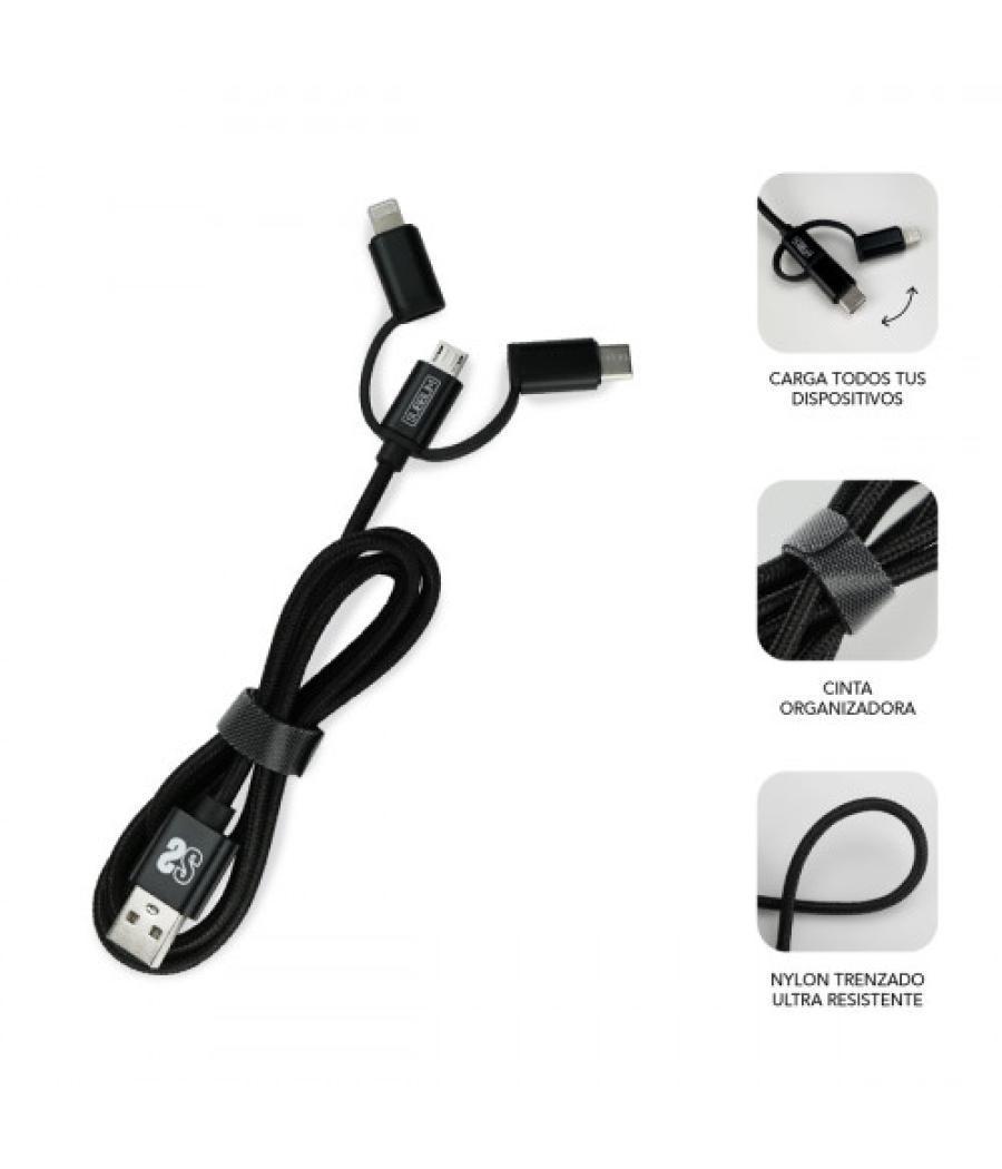 Subblim cargador coche 2xusb dual car charger alum 2.4a + cable 3 in 1 black