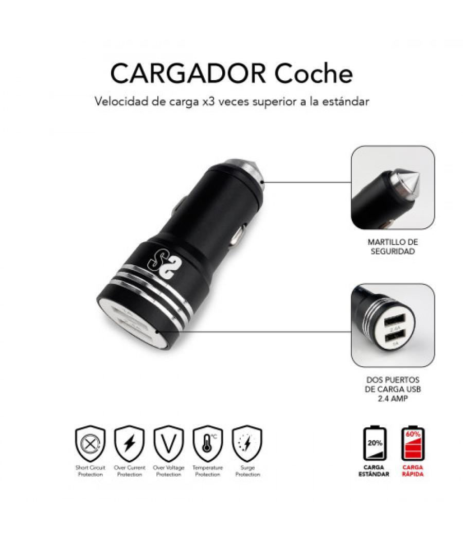 Subblim cargador coche 2xusb dual car charger alum 2.4a + cable 3 in 1 black