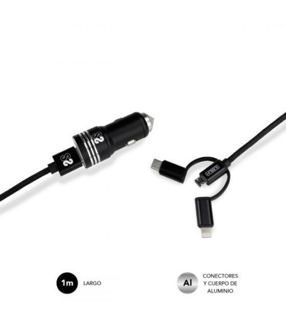 Subblim cargador coche 2xusb dual car charger alum 2.4a + cable 3 in 1 black