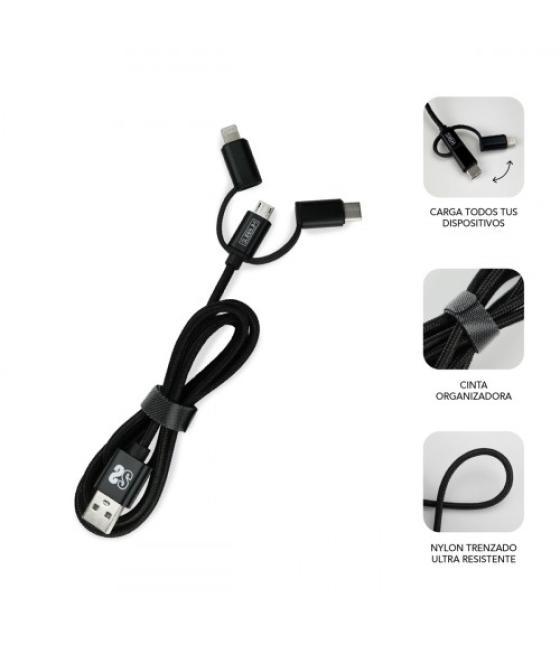 Subblim cargador usb de viaje/pared 2xusb (2.4a) + cable 3en1 black negro interior