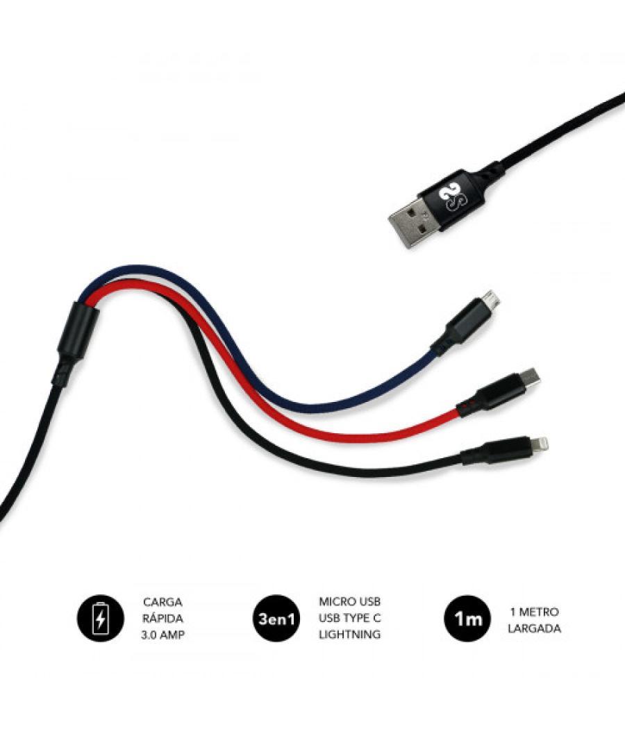 Subblim cable premium 3in1 3.0 (micro usb+type c+lightning)