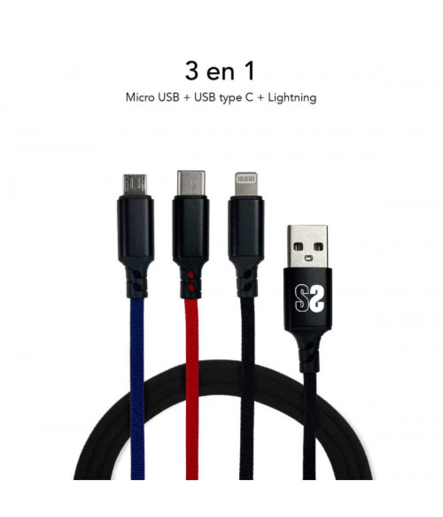 Subblim cable premium 3in1 3.0 (micro usb+type c+lightning)