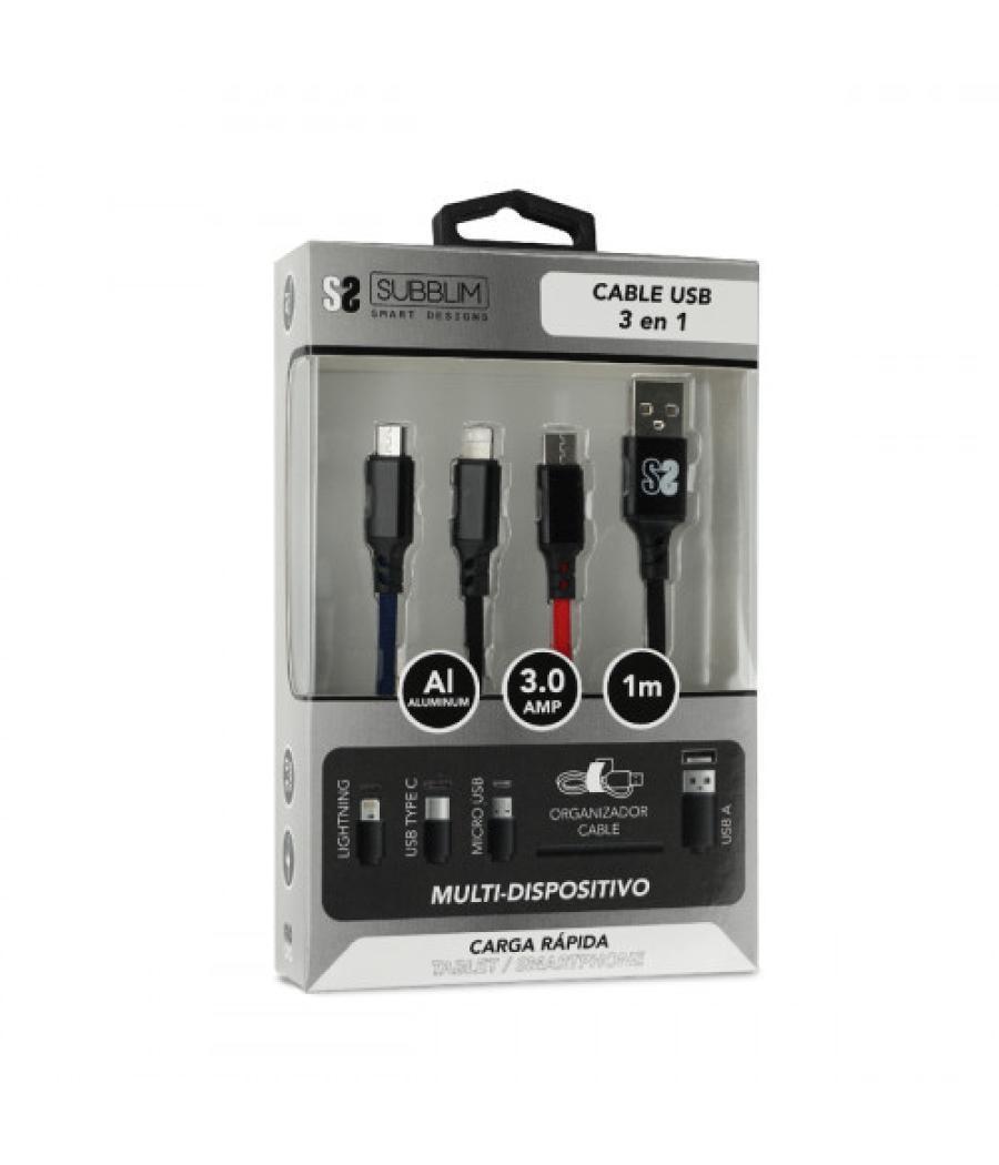 Subblim cable premium 3in1 3.0 (micro usb+type c+lightning)