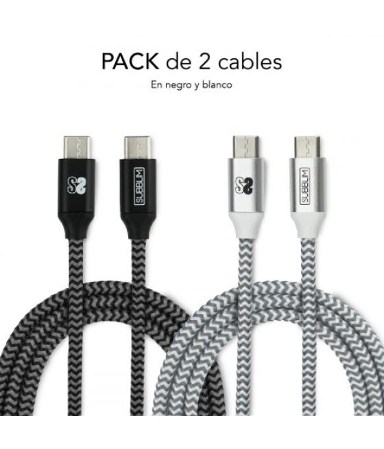 Subblim pack 2 cables usb tipo usb-c a usb-c 1 m black/silver