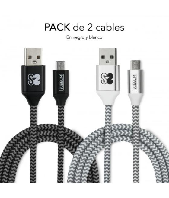 Subblim pack 2 cables usb a micro usb (2.4a) 1m black/silver