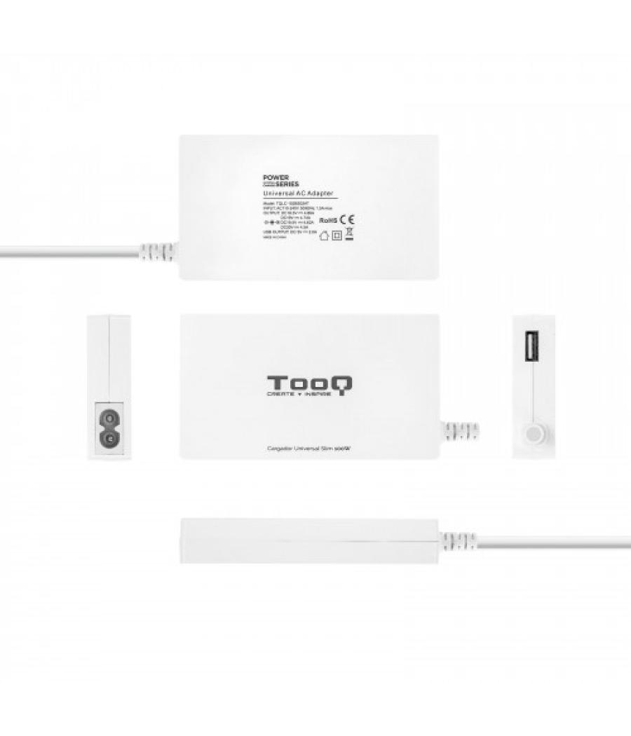 Tooq cargador automático universal slim multi tensión para portátil 100w con usb 2a y 9 conectores