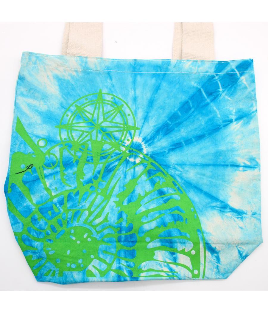 Bolsas de Algodón "Tie Dye" (170g) - 38x42x12cm - Concha Marina - Azul y verde - Asa Verde