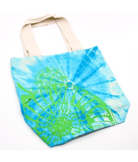 Bolsas de Algodón "Tie Dye" (170g) - 38x42x12cm - Concha Marina - Azul y verde - Asa Verde