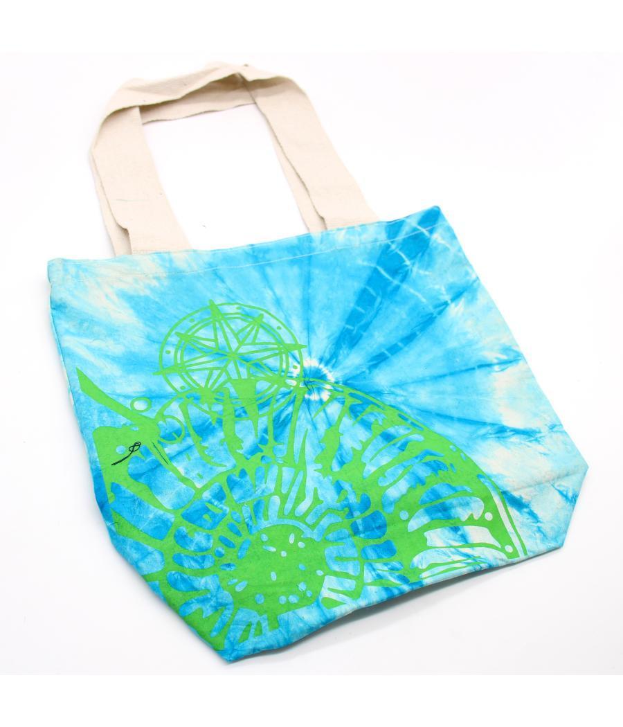 Bolsas de Algodón "Tie Dye" (170g) - 38x42x12cm - Concha Marina - Azul y verde - Asa Verde