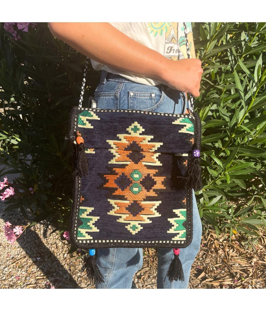 Bolso bandolera de festival Kilim azul marino oscuro