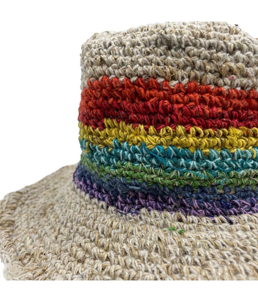 Sombrero de festival boho de cáñamo y algodón tejido a mano - Arco iris