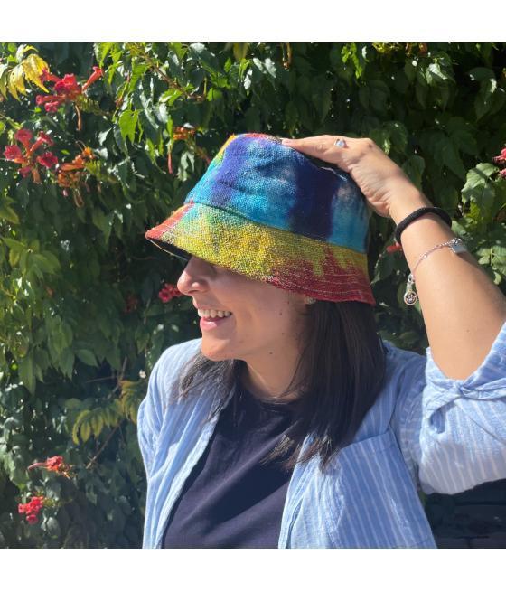 Sombrero de festival boho de cáñamo y algodón con parches - Tiedye