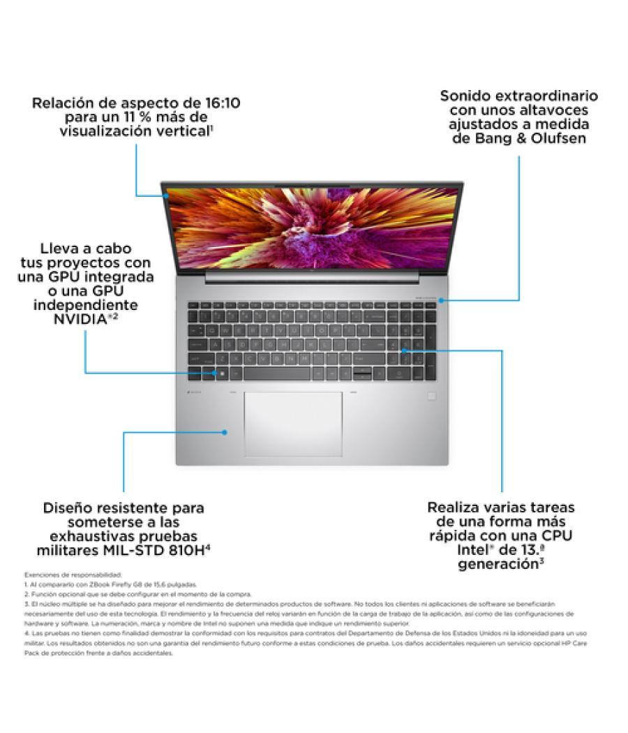HP ZBook Firefly 16 G10 Intel® Core™ i7 i7-1365U Estación de trabajo móvil 40,6 cm (16") WUXGA 16 GB DDR5-SDRAM 512 GB SSD NVIDI