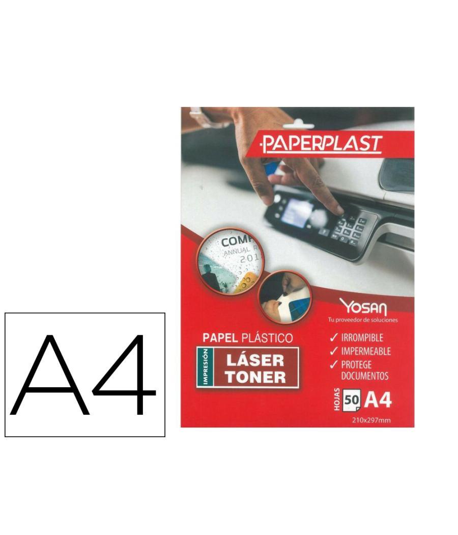 Papel plástico yosan paperplast poliéster blanco brillo din a4 200 mc imprimible paquete de 50 hojas