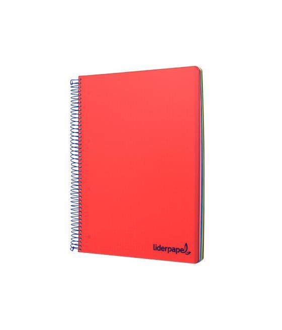 Cuaderno espiral liderpapel a4 micro wonder tapa plástico 120h 90 gr cuadro 5 mm 5 bandas 4 taladros color rojo