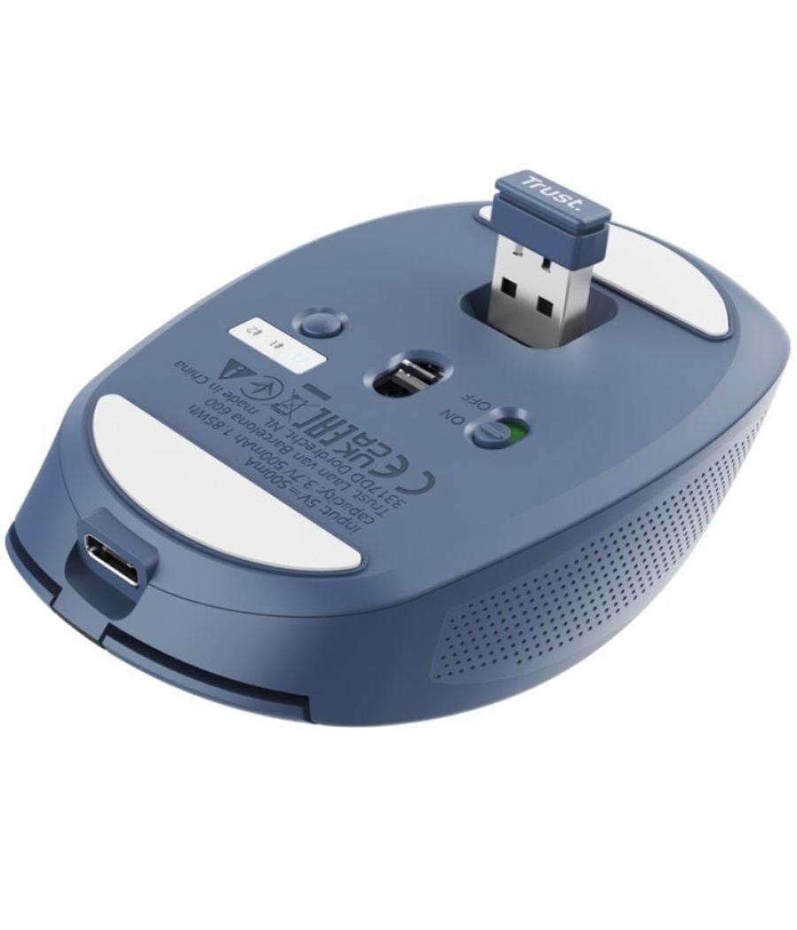 Ratón inalámbrico por bluetooth trust ozaa compact wireless/ batería recargable/ hasta 3200 dpi/ azul