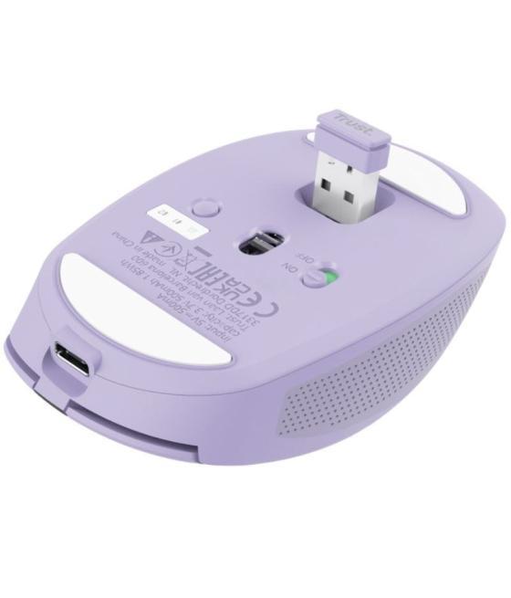 Ratón inalámbrico por bluetooth trust ozaa compact wireless/ batería recargable/ hasta 3200 dpi/ morado