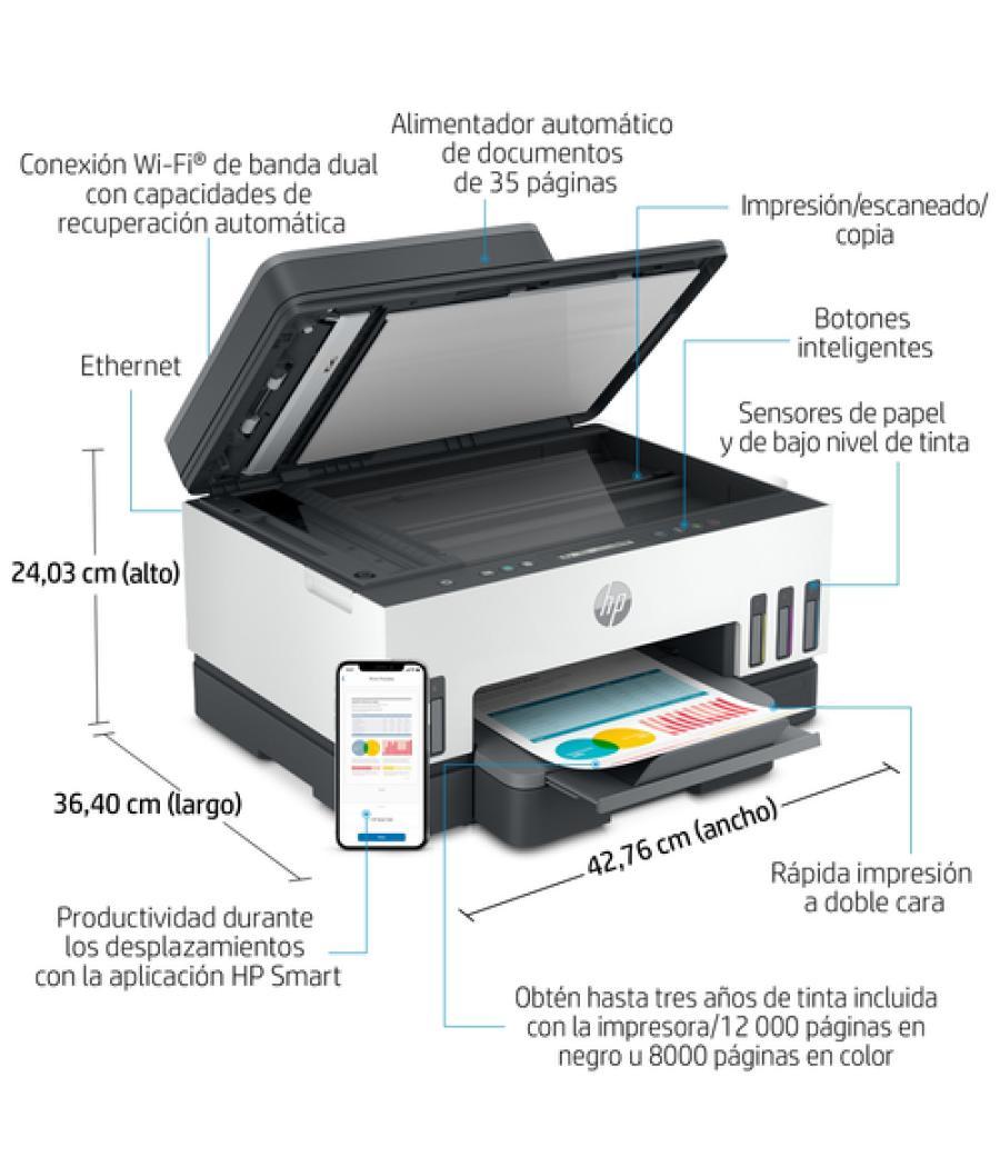 HP Smart Tank Impresora multifunción 7305, Color, Impresora para Home y Home Office, Impresión, escaneado, copia, AAD y Wi-Fi, A