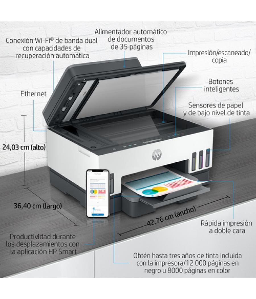 HP Smart Tank Impresora multifunción 7305, Color, Impresora para Home y Home Office, Impresión, escaneado, copia, AAD y Wi-Fi, A