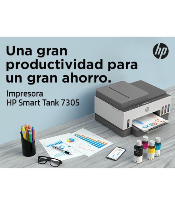 HP Smart Tank Impresora multifunción 7305, Color, Impresora para Home y Home Office, Impresión, escaneado, copia, AAD y Wi-Fi, A