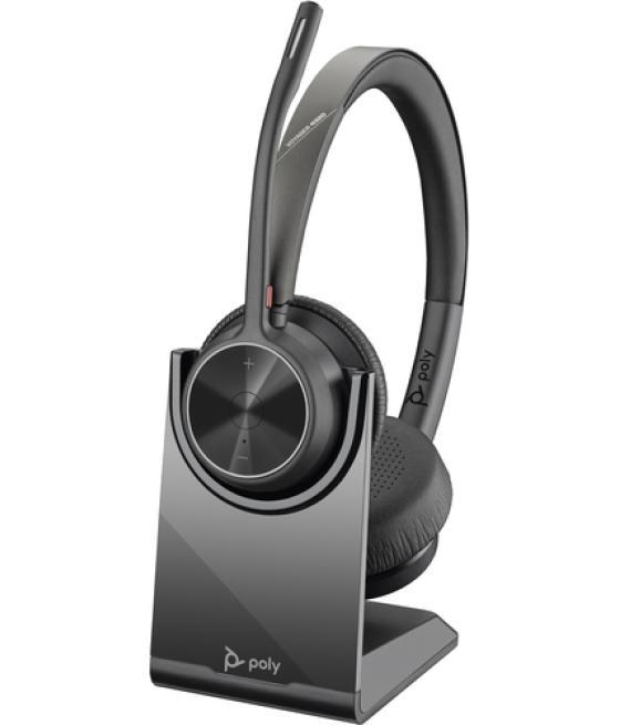 POLY Auriculares Voyager 4320 UC estéreo USB-A + adaptador BT700 USB-A + base de carga